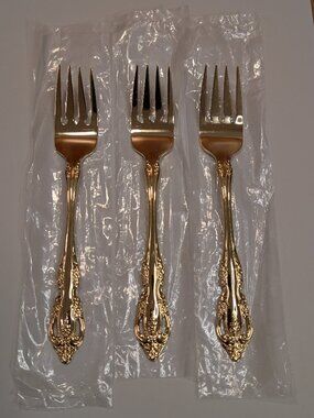 NEW Oneida Community GOLDEN BRAHMS Gold Electroplate Lot of 3 Salad Forks 6.75"